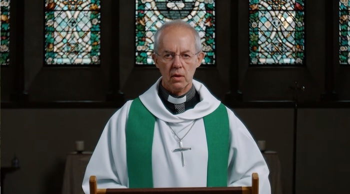 Archbishop of Canterbury Justin Welby preaches a sermon at the Washington National Cathedral in Washington, D.C. on Sunday, Sept. 27, 2020. 