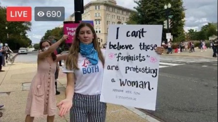 Autumn Schimmer, Communications and Market Manager for Students for Life Action, appears at a protest in support of Judge Amy Coney Barrett's nomination to the Supreme Court, Sept. 27, 2020.