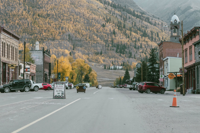 Main Street in the old Colorado silver mining town of Silverton. 