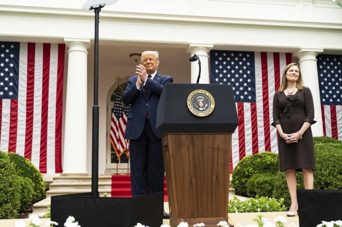 President Donald J. Trump announces Judge Amy Coney Barrett as his nominee for Associate Justice of the Supreme Court of the United States in the Rose Garden of the White House on Saturday, September 26, 2020.