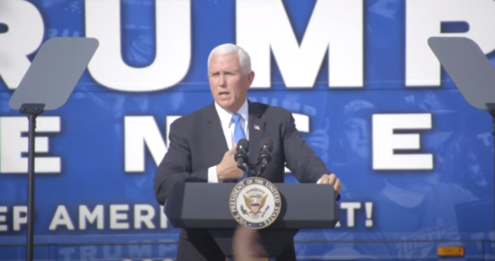 Vice President Mike Pence speaks about the nomination of Amy Coney Barrett to the Supreme Court at a Trump campaign rally in The Villages, Florida, Oct. 10, 2020.