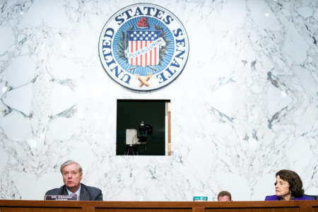 Senator Lindsey Graham, R-S.C., speaks during the fourth day of Senate Judiciary Committee on the confirmation hearing for Supreme Court nominee Amy Coney Barrett, on Capitol Hill October 15, 2020 in Washington, DC. With less than a month until the presidential election, President Donald Trump tapped Amy Coney Barrett to be his third Supreme Court nominee in just four years. If confirmed, Barrett would replace the late Associate Justice Ruth Bader Ginsburg. 