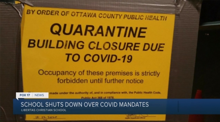 Libertas Christian School was shut down by Ottawa County, Michigan, on Oct. 23, 2020, after two teachers contracted COVID-19.