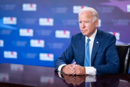 Former vice president and 2020 Democratic nominee for president Joe Biden at a ballot paperwork signing in Wilmington, Delaware, on August 14, 2020.