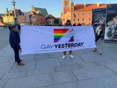 (L) Mike Davidson, CEO of Core Issues Trust, holds a banner in 2019.