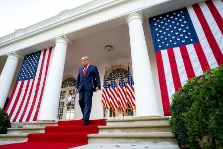 President Donald J. Trump delivers an update on the COVID-19 Coronavirus vaccine development Operation Warp Speed, Friday, Nov. 13, 2020, in the Rose Garden of the White House.