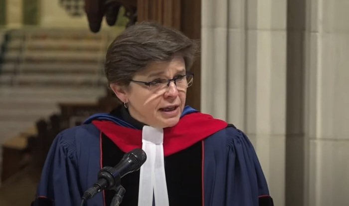 Rear Admiral Margaret Grun Kibben gives a Veterans Day sermon at the Washington National Cathedral of Washington, D.C., in November 2019. 