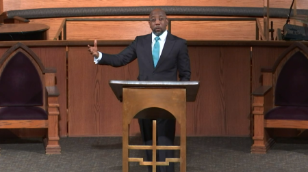 Democratic Senator-elect from Georgia, the Rev. Raphael Warnock preaches at Ebenezer Baptist Church in Atlanta, Ga., on Sunday, January 10, 2021.