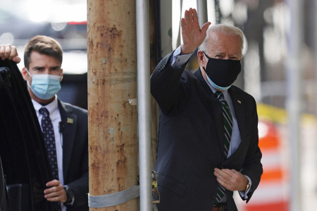 U.S. President-elect Joe Biden arrives at the Queen theater January 16, 2021, in Wilmington, Delaware. President-elect Biden is expected to announce key members of his White House science team. 