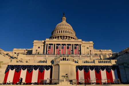 View of the U.S. Capitol as the sun sets ahead of the 59th inaugural ceremony for President-elect Joe Biden and Vice President-elect Kamala Harris in Washington, D.C., on January 19, 2021. 