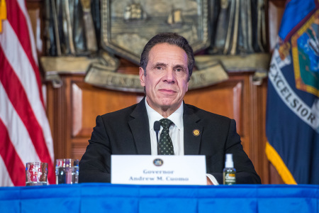 Governor Andrew Cuomo holds a press briefing on COVID-19 in Albany, New York, on February 10, 2021. 