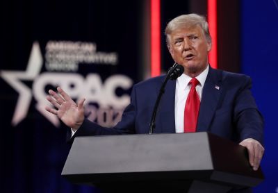 Former U.S. President Donald Trump addresses the Conservative Political Action Conference held in the Hyatt Regency on February 28, 2021, in Orlando, Florida. 