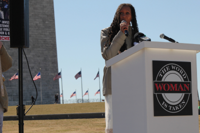 Suzanne Vierling addresses the Women Picket-DC event in Washington, D.C., on March 8, 2021. 