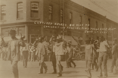 Captured Negros on Way to Convention Hall - During Tulsa Race Riot, June 1st, 1921. Place: Greenwood District, Tulsa, Oklahoma