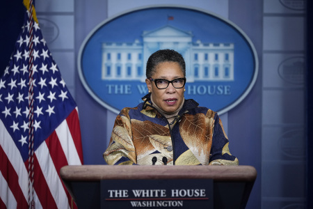 Secretary of Housing and Urban Development Marcia Fudge speaks during the daily press briefing at the White House on March 18, 2021, in Washington, DC. Later on Thursday, President Joe Biden will speak about coronavirus vaccination progress. 