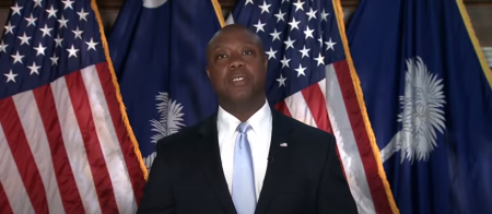 Sen. Tim Scott, R-S.C., delivers a response to President Joe Biden's address to the 117th United States Congress, Apr. 28, 2021.