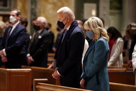 President-elect Joe Biden and Dr. Jill Biden attend services at the Cathedral of St. Matthew the Apostle with congressional leaders prior to the 59th Presidential Inauguration ceremony on January 20, 2021, in Washington, D.C. 