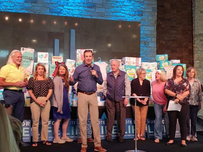 Supporters of the push to make Lubbock, Texas a 'sanctuary city for the unborn' gather at a watch party held at Trinity Church in Lubbock, Texas on May 1, 2021.