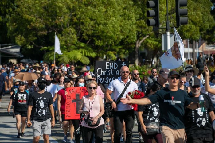 Hundreds of Christians participate on Sept. 5, 2020, in Long Beach, California in the March for the Martyrs.