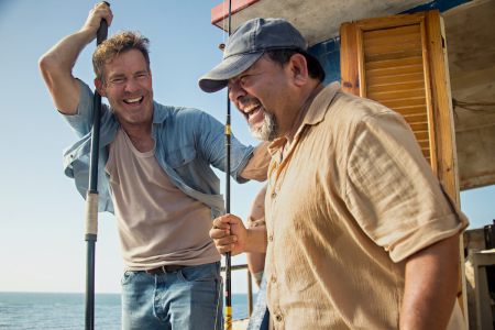 Dennis Quaid and Silverio Palacios on the set of 'Blue Miracle,' 2021