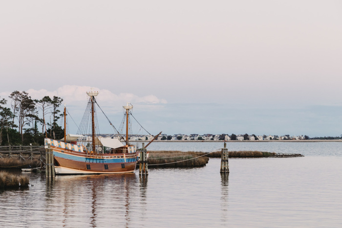 Elizabeth II, a 69-foot replica of an Elizabethan-era ship used by the first English colonists in America, at Roanoke Island Festival Park in Manteo, North Carolina.