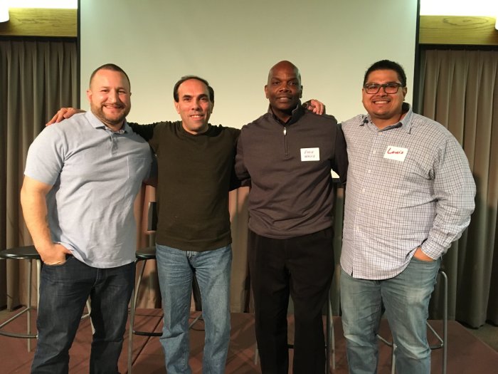 (L to R) Carlos Colon, film director Don Albert, Eddie Wells and Louis Dooley