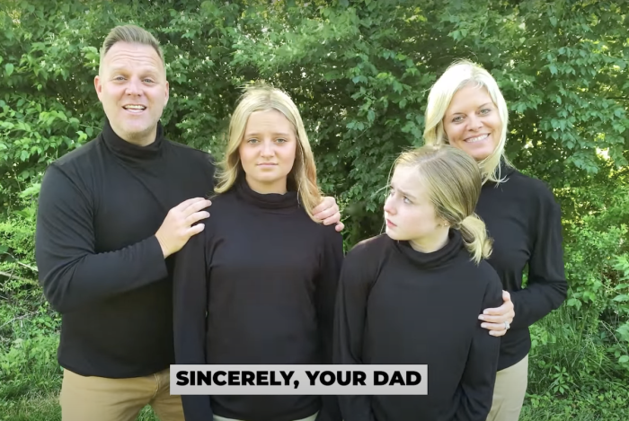 Matthew West and his family in the music video for “Modest Is Hottest” on June 18, 2021. 