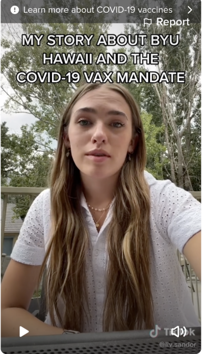 Olivia Sandor was denied acceptance to Brigham Young University Hawaii for the fall of 2021 for being unable to receive the COVID-19 vaccine due to a rare medical condition. 