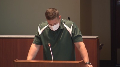 Byron Tanner Cross, a physical education teacher at Leesburg Elementary School, speaking before a meeting of the Loudon County School Board of Loudon, Virginia on Tuesday, May 25, 2021. 