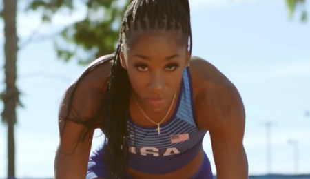 Keni Harrison, an Olympic hurdler, practices ahead of the Tokyo Summer Games.