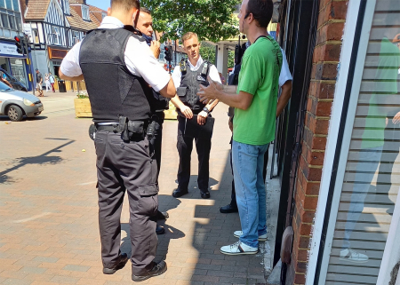 Ryan Schiavo, an American street preacher, is arrested by Metropolitan Police for asserting that homosexuality is a sin, July 22, 2021.