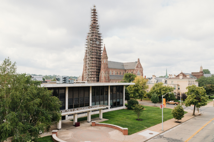 The Roman Catholic St. Peter Cathedral is a major landmark in downtown Erie, Pennsylvania. 