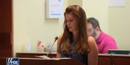 Laura Morris speaks at a Loudoun County Public Schools board meeting in Leesburg, Virginia, on Aug. 10, 2021. 