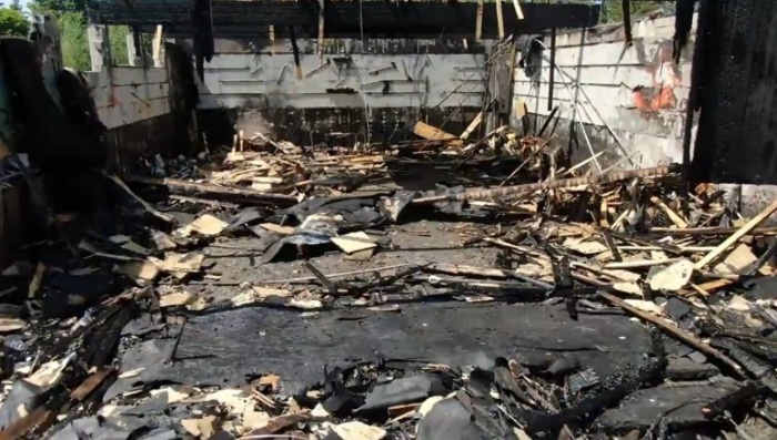 The ruins of St. George Coptic Orthodox Church of Surrey, British Columbia, Canada, are seen at the ground level after it was burned down in an apparent arson attack on July 19, 2021. 