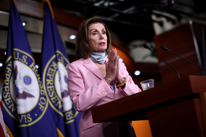 Speaker of the House Nancy Pelosi, D-Calif., holds her weekly press conference at the U.S. Capitol on August 25, 2021, in Washington, D.C. 