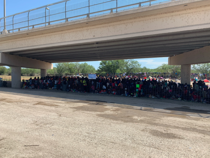 Haitian migrants camp out under the International Bridge in Del Rio, Texas, seeking entry into the United States. 