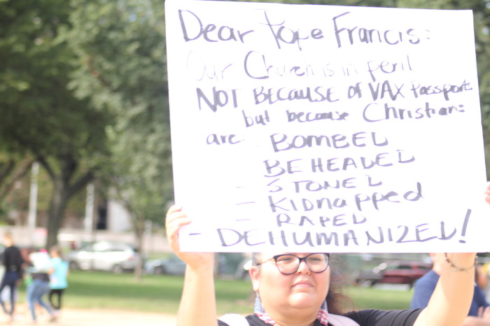 Samantha from California attends the March for the Martyrs in Washington, D.C., on September 25, 2021.