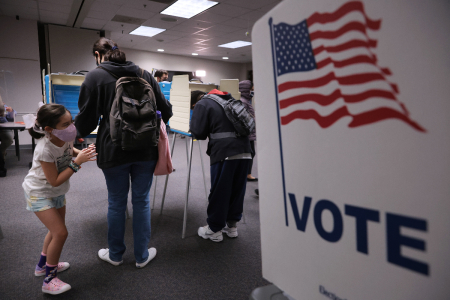 Voters cast ballots at the Fairfax County Government Center on November 02, 2021, in Fairfax, Virginia. 