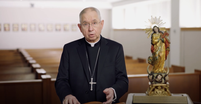 Archbishop Jose Gomez, chair of the United States Conference of Catholic Bishops, addresses the 2021 Congress of Catholics and Public Life in Spanish, Nov. 4, 2021.