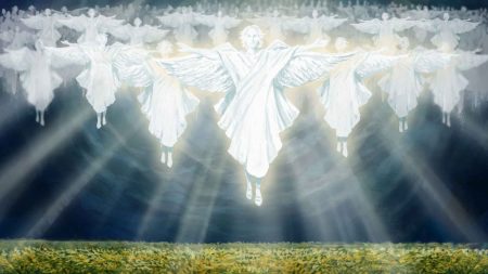 The heavenly host is depicted in a graphic illustration from The Video Bible.