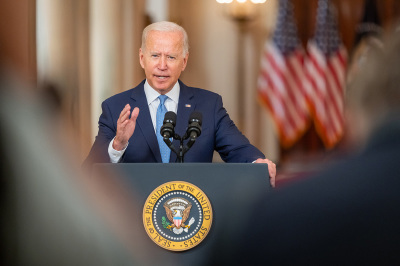 President Joe Biden delivers remarks on ending the war in Afghanistan, August 31, 2021, in front of the Cross Hall of the White House. 