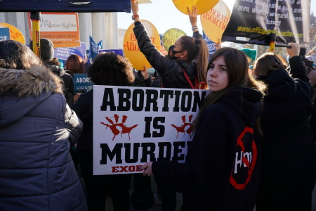 A pro-life demonstrators stood outside the U.S. Supreme Court building in Washington, D.C. on Dec. 1, 2021.