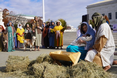 Actors reenact Jesus’ nativity scene outside the U.S. Supreme Court Building in Washington, D.C., on Thursday, Dec. 2, 2021.