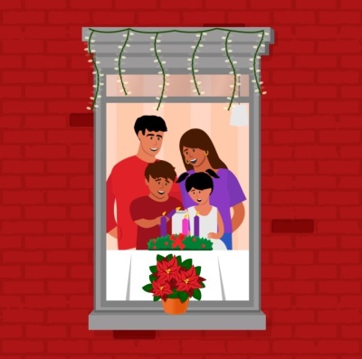 A family is shown in a graphic for the Advent-Neighbors national advertising campaign launched by The United Methodist Church in late November of 2021. 