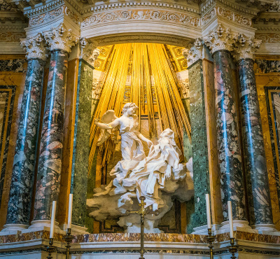 The Ecstasy of Saint Teresa in the Church of Santa Maria della Vittoria in Rome, Italy. 