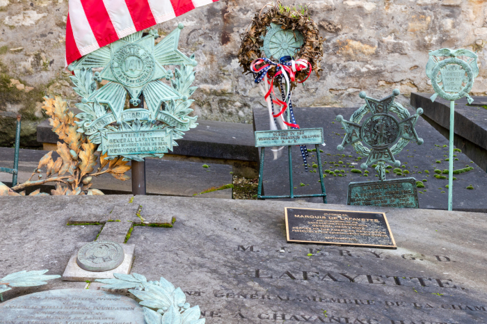 The grave of Marquis de Lafayette at Picpus Cemetery in Paris. 