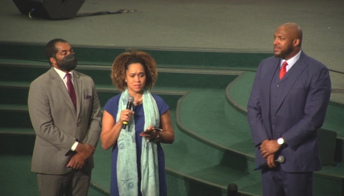 Former Baltimore State's Attorney Marilyn Mosby speaks during a Sunday service at Empowerment Temple on Jan. 16. 2022. 