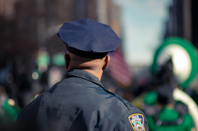 Police officer stands guard in this undated file photo.