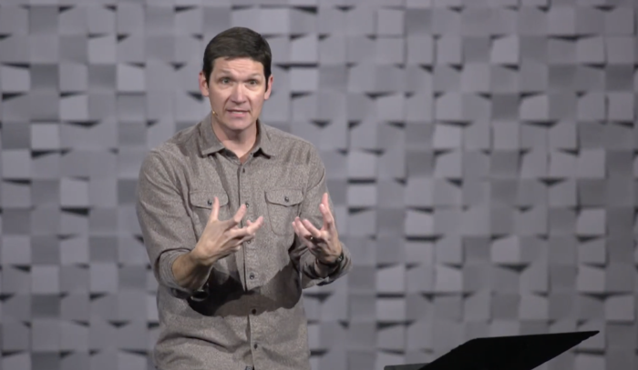 Pastor Matt Chandler preaches a sermon titled “Resurrection Hope” at the Village Church in Flower Mound, Texas, on Feb. 13, 2022.