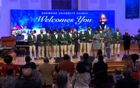 Members of the Oakwood Adventist Academy at Oakwood University Church in Huntsville, Ala., after forfeiting a semifinal game in a state tournament on Feb. 19, 2022.